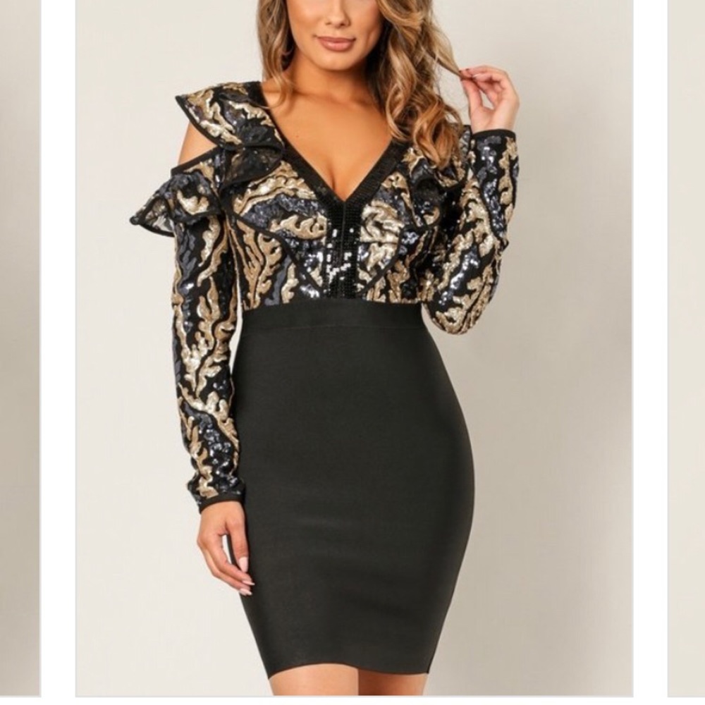 Open Shoulder Sequin Dress